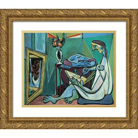 Green Woman Gold Ornate Wood Framed Art Print with Double Matting by Unknown