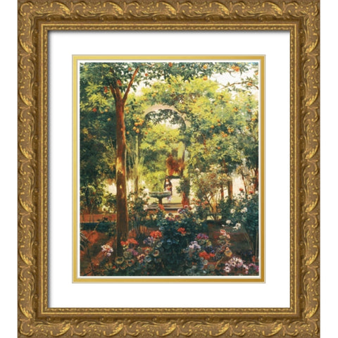 Garden Gold Ornate Wood Framed Art Print with Double Matting by Unknown