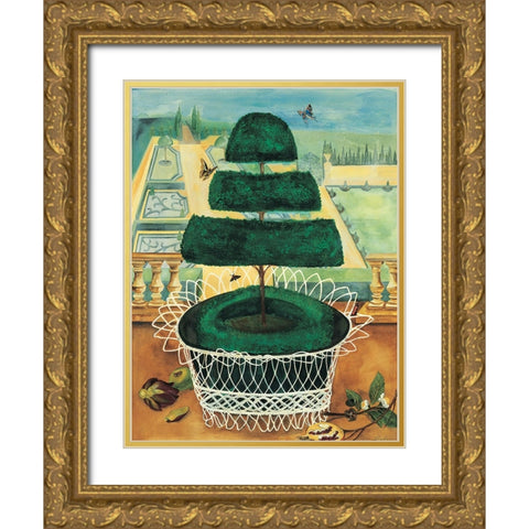 Topiary I Gold Ornate Wood Framed Art Print with Double Matting by Unknown