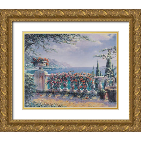 Ocean View Gold Ornate Wood Framed Art Print with Double Matting by Unknown