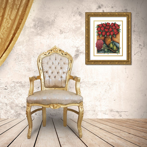Red Poppies Gold Ornate Wood Framed Art Print with Double Matting by Unknown