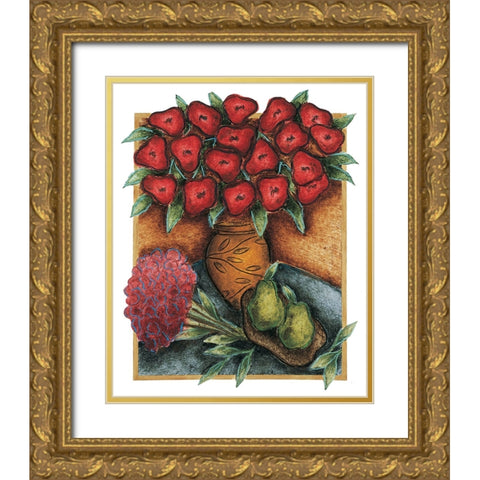 Red Poppies Gold Ornate Wood Framed Art Print with Double Matting by Unknown