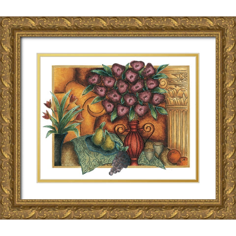 Purple Poppies Gold Ornate Wood Framed Art Print with Double Matting by Unknown