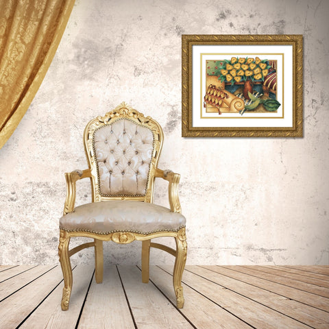 Yellow Poppies Gold Ornate Wood Framed Art Print with Double Matting by Unknown