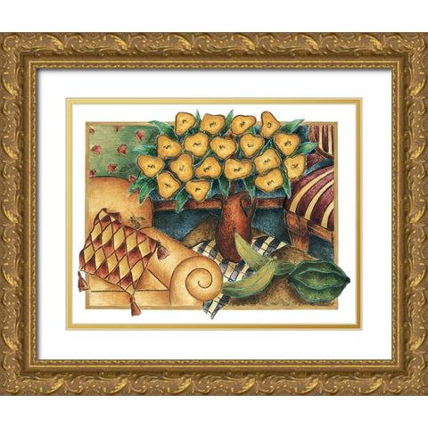 Yellow Poppies Gold Ornate Wood Framed Art Print with Double Matting by Unknown