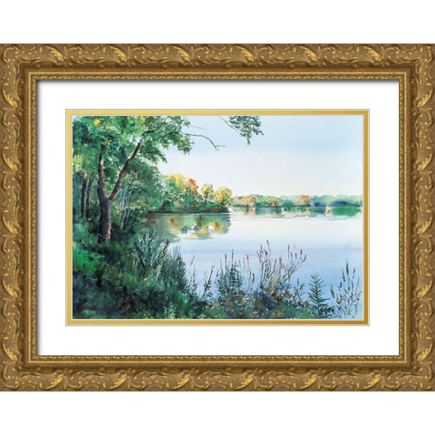 Laleside Serenity Gold Ornate Wood Framed Art Print with Double Matting by Unknown
