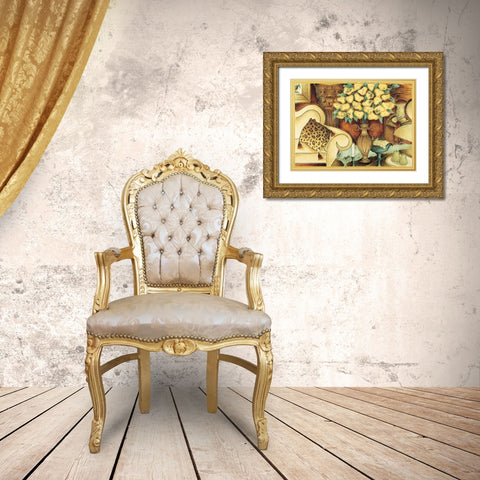 Parlor Poppies Gold Ornate Wood Framed Art Print with Double Matting by Unknown