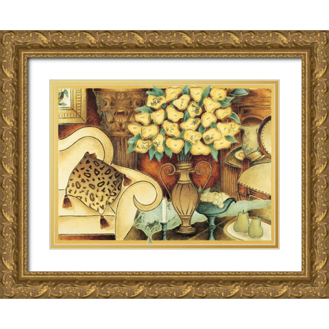 Parlor Poppies Gold Ornate Wood Framed Art Print with Double Matting by Unknown