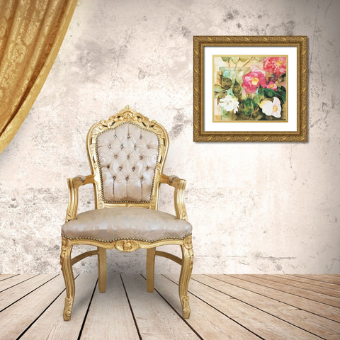 Red/White Floral Gold Ornate Wood Framed Art Print with Double Matting by Unknown