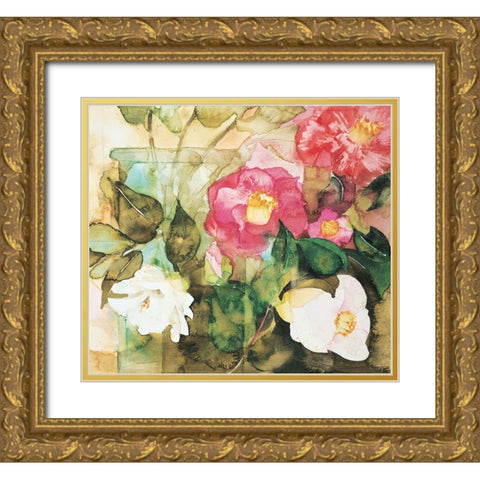 Red/White Floral Gold Ornate Wood Framed Art Print with Double Matting by Unknown