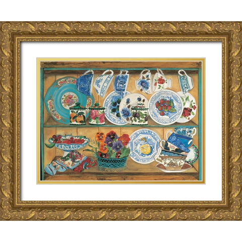 Teacups I Gold Ornate Wood Framed Art Print with Double Matting by Unknown