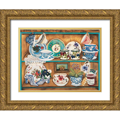 Teacups II Gold Ornate Wood Framed Art Print with Double Matting by Unknown