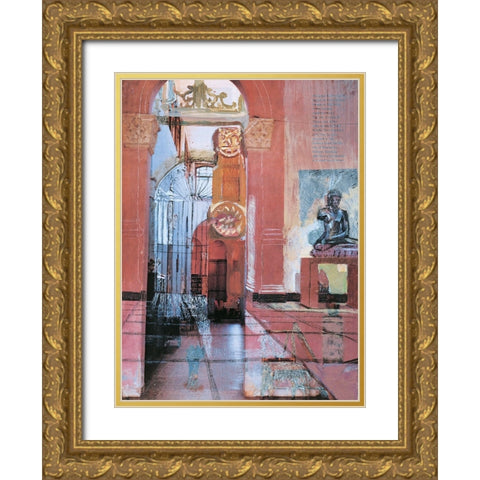 Pink Portico I Gold Ornate Wood Framed Art Print with Double Matting by Unknown