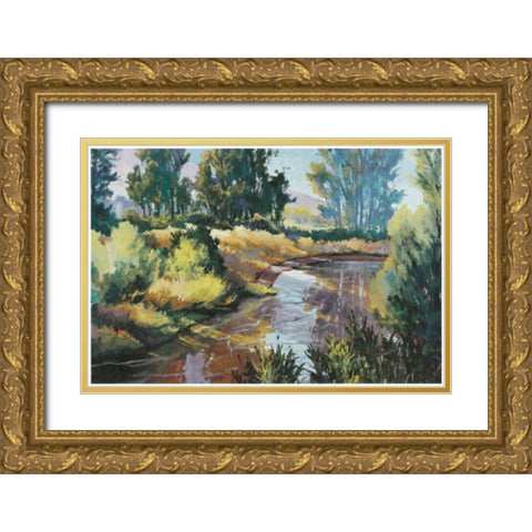 Lazy Stream Gold Ornate Wood Framed Art Print with Double Matting by Unknown