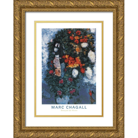 Bouquet Gold Ornate Wood Framed Art Print with Double Matting by Chagall