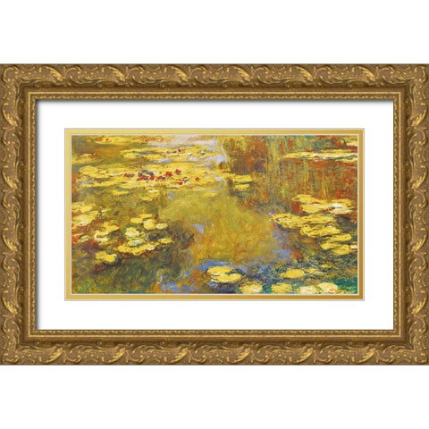 Water Lilys Gold Ornate Wood Framed Art Print with Double Matting by Unknown