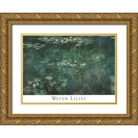 Water Lilies Gold Ornate Wood Framed Art Print with Double Matting by Monet, Claude