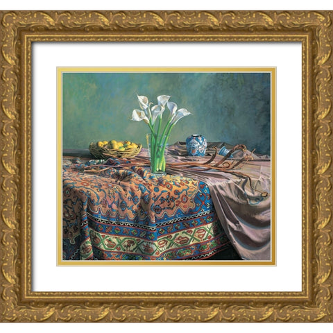 Lilies And Lemons Gold Ornate Wood Framed Art Print with Double Matting by Unknown