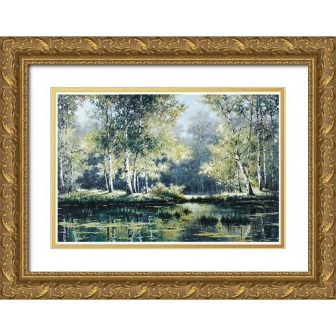 Great Swamp Gold Ornate Wood Framed Art Print with Double Matting by Unknown