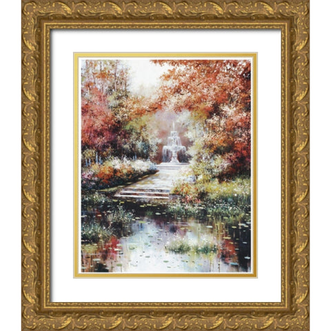 Fountain Gold Ornate Wood Framed Art Print with Double Matting by Unknown