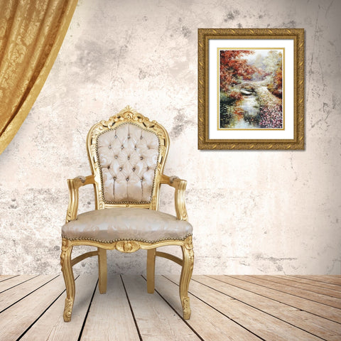Stone Bridge Gold Ornate Wood Framed Art Print with Double Matting by Unknown