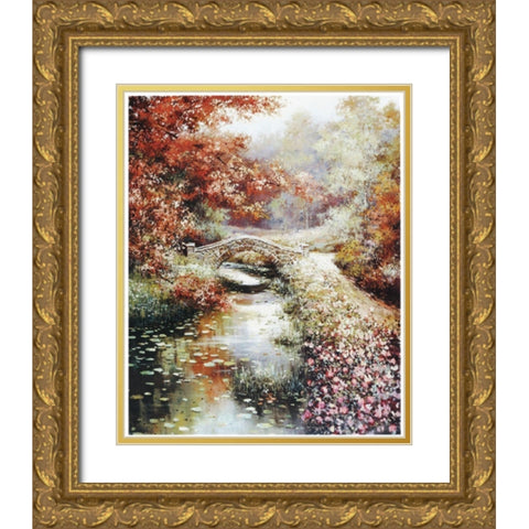 Stone Bridge Gold Ornate Wood Framed Art Print with Double Matting by Unknown