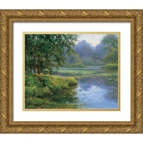 Lilypads Gold Ornate Wood Framed Art Print with Double Matting by Unknown