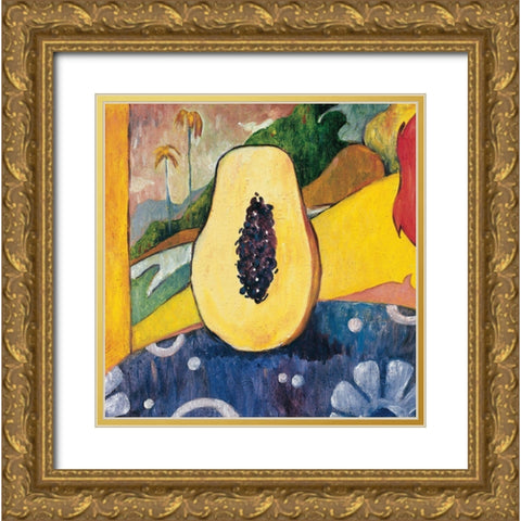 Papaya Gold Ornate Wood Framed Art Print with Double Matting by Unknown