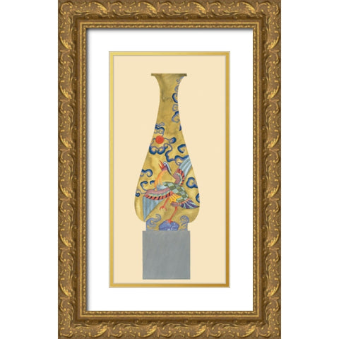 Oriental Vase Yellow Gold Ornate Wood Framed Art Print with Double Matting by Unknown