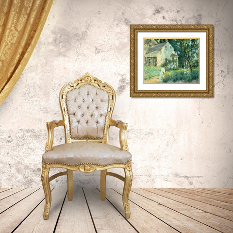 Picking Flowers Gold Ornate Wood Framed Art Print with Double Matting by Unknown