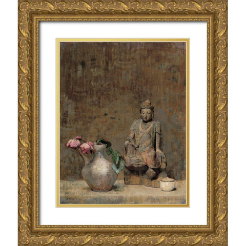 Oriental Clay Man Gold Ornate Wood Framed Art Print with Double Matting by Unknown