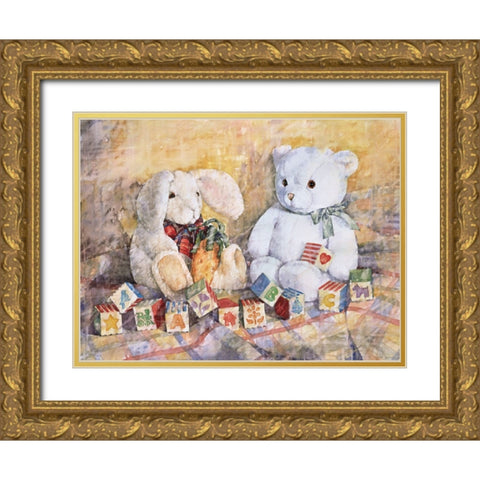 Hippity And Teddy Gold Ornate Wood Framed Art Print with Double Matting by Unknown