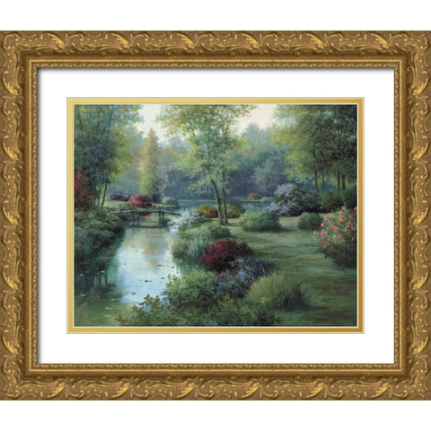 Small Bridge Gold Ornate Wood Framed Art Print with Double Matting by Unknown