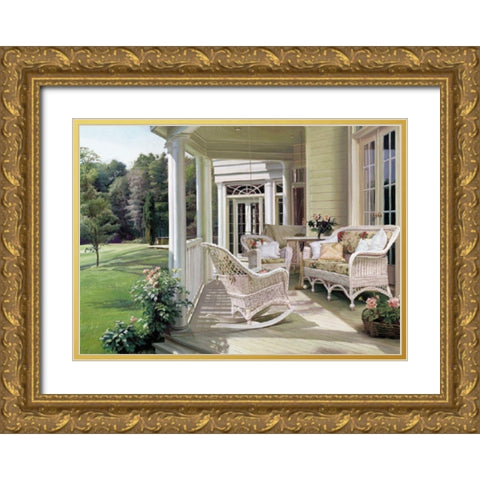 Porch Wicker Gold Ornate Wood Framed Art Print with Double Matting by Unknown