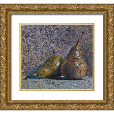 Pair of Pears Gold Ornate Wood Framed Art Print with Double Matting by Unknown