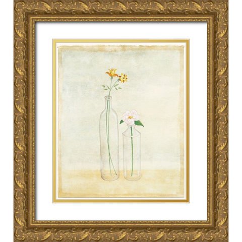Bottles And Flowers I Gold Ornate Wood Framed Art Print with Double Matting by Unknown