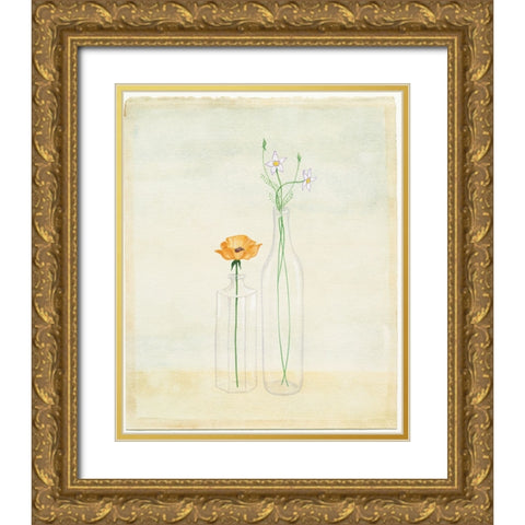 Bottles And Flowers II Gold Ornate Wood Framed Art Print with Double Matting by Unknown