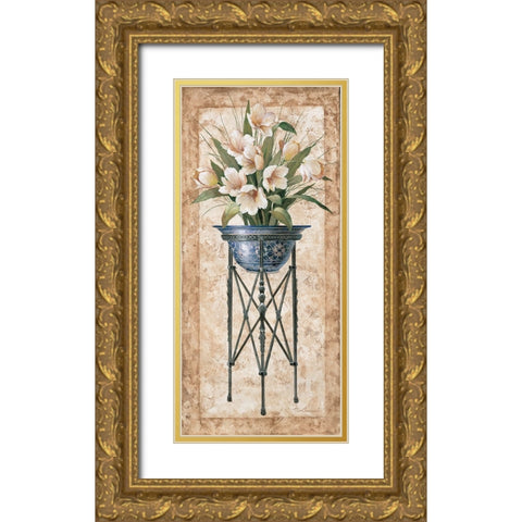 floral Pedestal I Gold Ornate Wood Framed Art Print with Double Matting by Unknown
