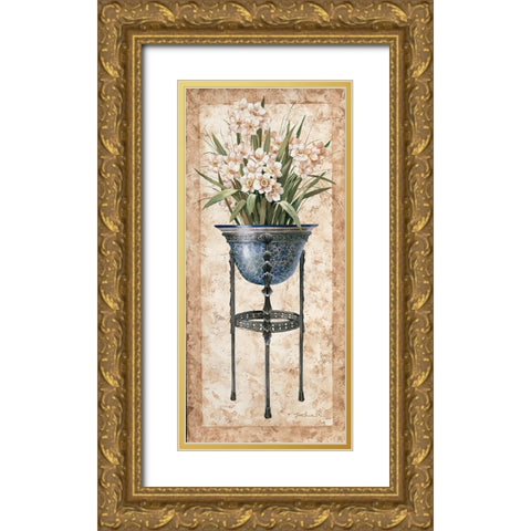 Floral Pedestal II Gold Ornate Wood Framed Art Print with Double Matting by Unknown