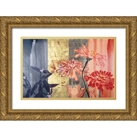 Floral Stencils Gold Ornate Wood Framed Art Print with Double Matting by Unknown