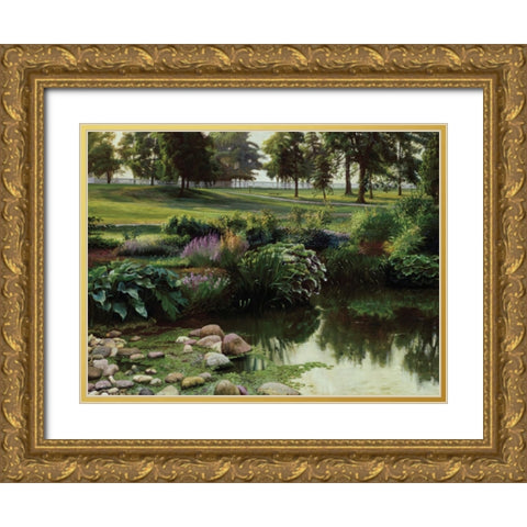 Lakeside Floral Gold Ornate Wood Framed Art Print with Double Matting by Unknown