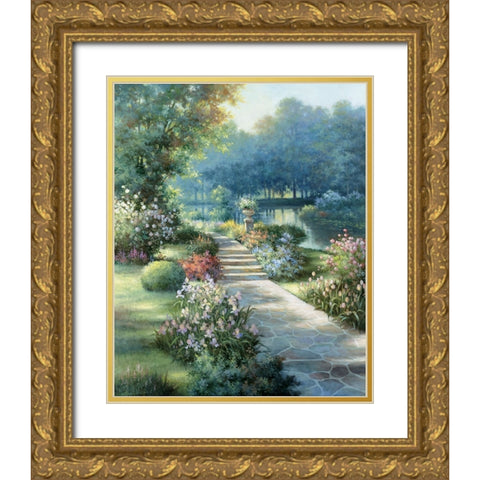 Garden Stone Path I Gold Ornate Wood Framed Art Print with Double Matting by Unknown