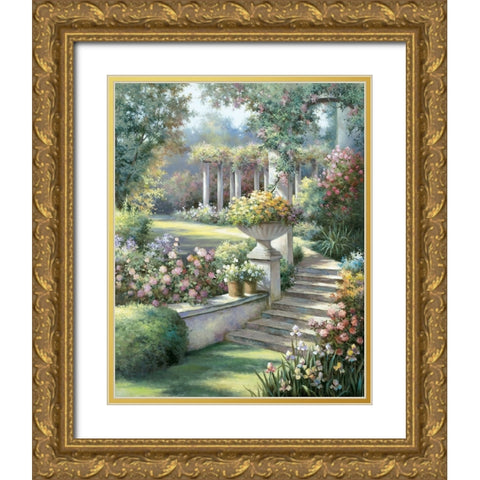 Garden Stone Path II Gold Ornate Wood Framed Art Print with Double Matting by Unknown