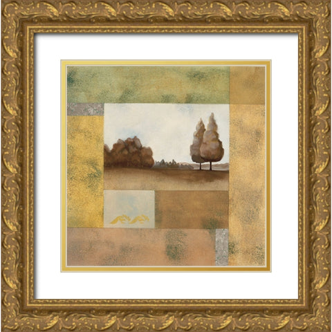 Golden Trees II Gold Ornate Wood Framed Art Print with Double Matting by Unknown