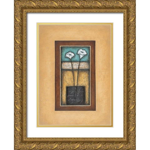 Lilies in Vase Gold Ornate Wood Framed Art Print with Double Matting by Unknown