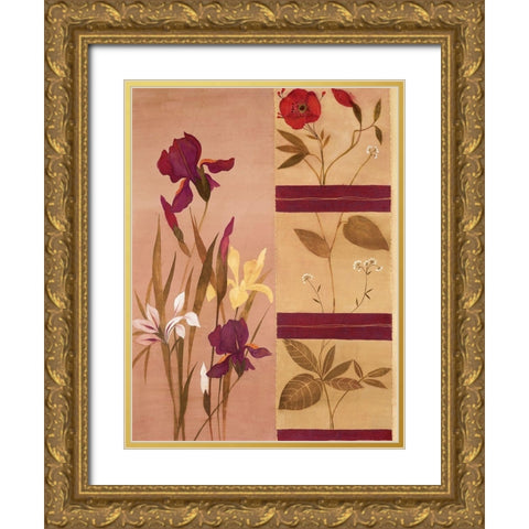 Floral Collage I Gold Ornate Wood Framed Art Print with Double Matting by Unknown