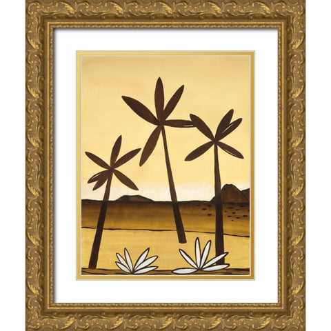 Palm Trees Gold Ornate Wood Framed Art Print with Double Matting by Unknown