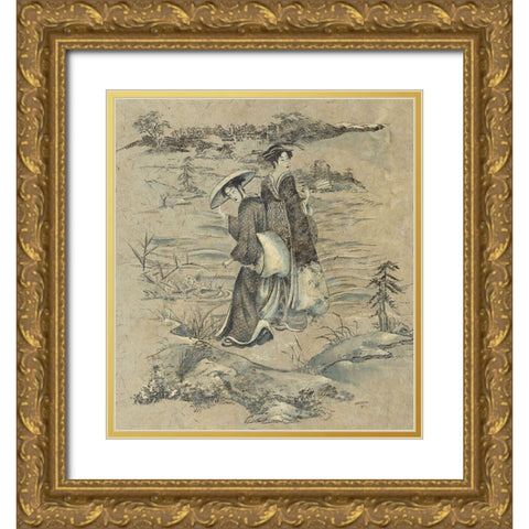 Japanese Garden II Gold Ornate Wood Framed Art Print with Double Matting by Unknown