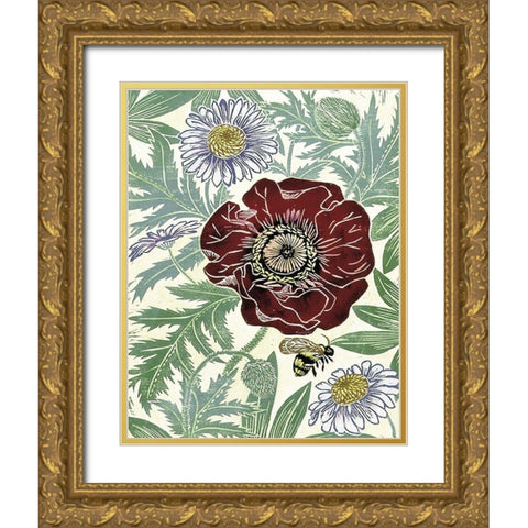 Poppy I Gold Ornate Wood Framed Art Print with Double Matting by Unknown
