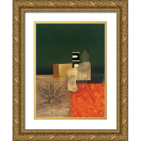 Golden Leaf II Gold Ornate Wood Framed Art Print with Double Matting by Unknown